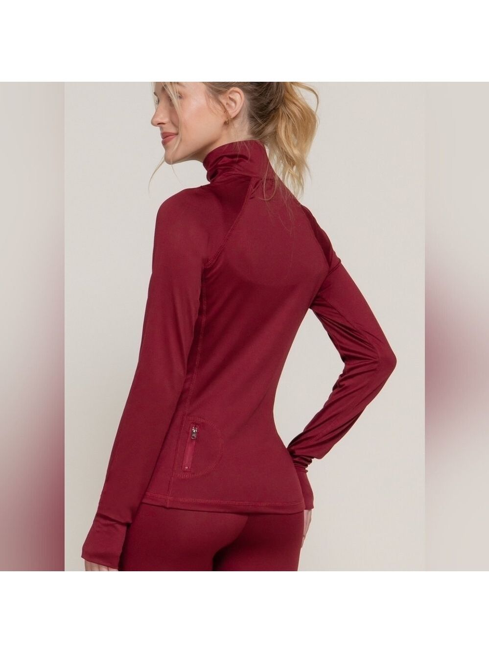 New Burgundy Zip-Up Slim Fit Yoga Jacket Women's Size S-L - Picture 2 of 5